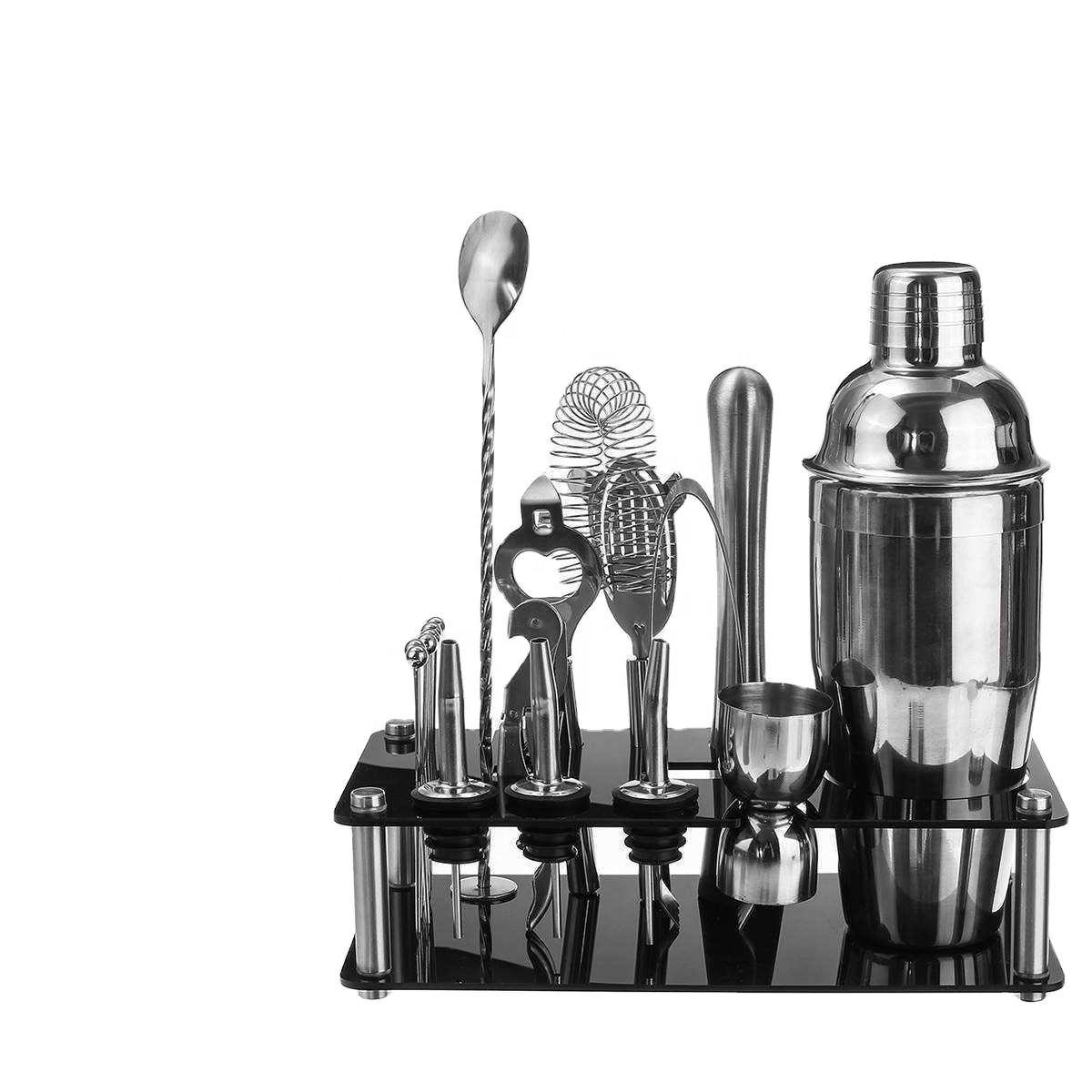 Kit Bar Set Bar Supplier With Acrylic Stand 18Pcs/set 750ml Stainless Steel Cocktail Shaker Set Drink Mixer Bartender