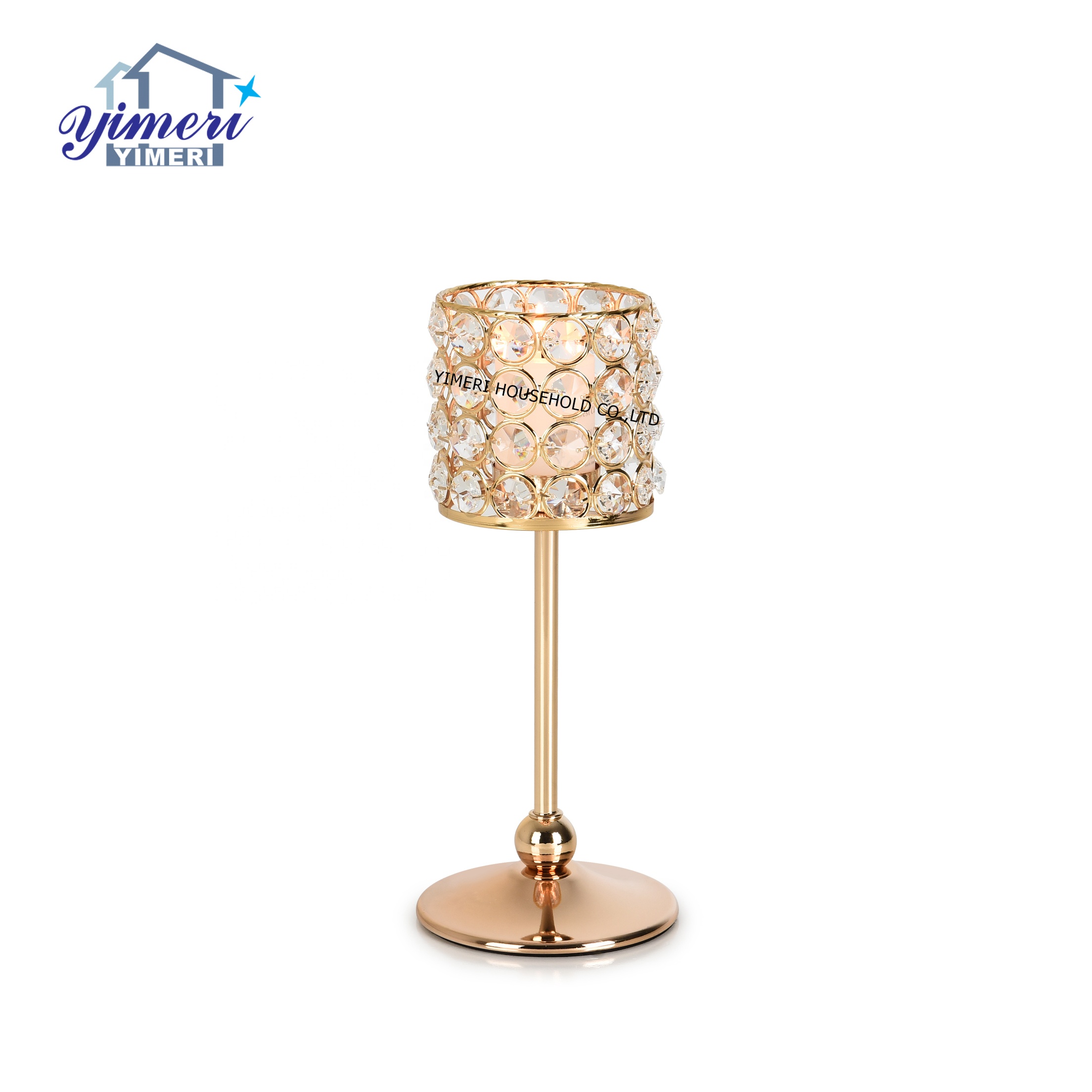 custom european clear crystal ornament gold metal candle holder for bedroom decor