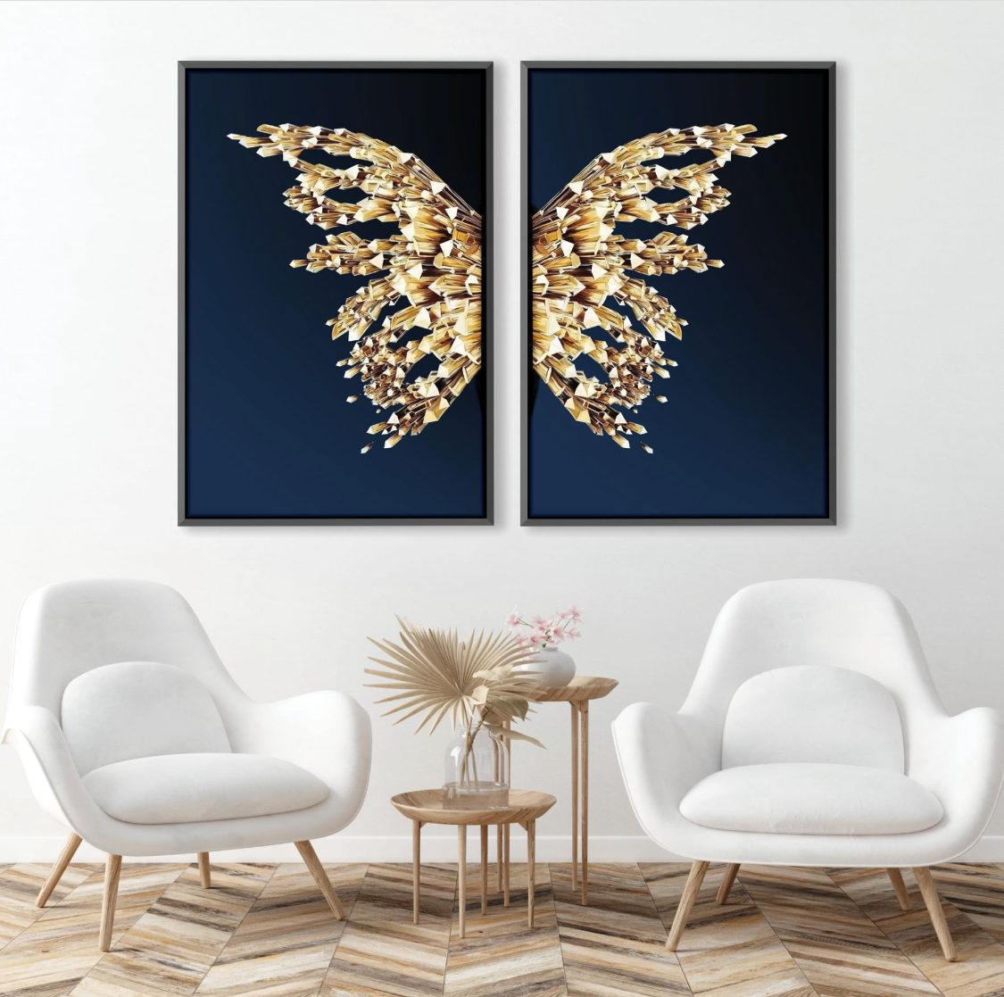 Abstract Canvas Painting gold foil Luxury symmetry butterfly Wall Art decorative painting