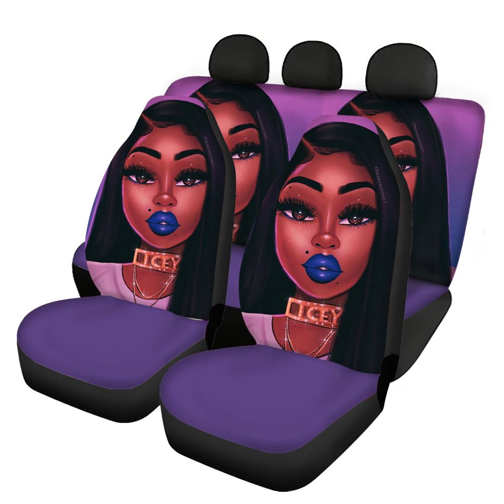 Black Girl Car Seat Covers Universal Set Afro Girly Sexy Women African American Comfort Bucket And Bench Protectors
