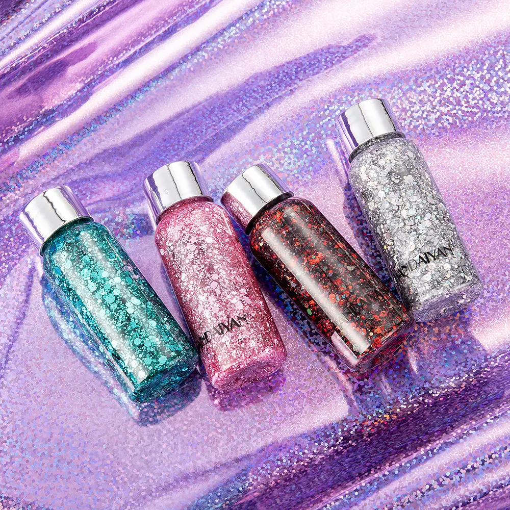 Body Glitter 9 Colors Holographic Chunky Glitter Long Lasting Fix Gel for Face, Body, Hair and Nail