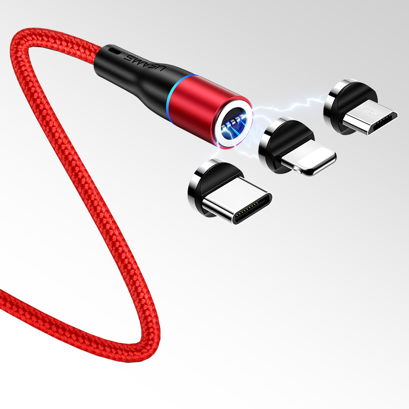 USAMS 3 в 1 универсальный порт USB кабель с нейлоновой оплеткой Магнитный 3A для зарядки и синхронизации данных USB кабель