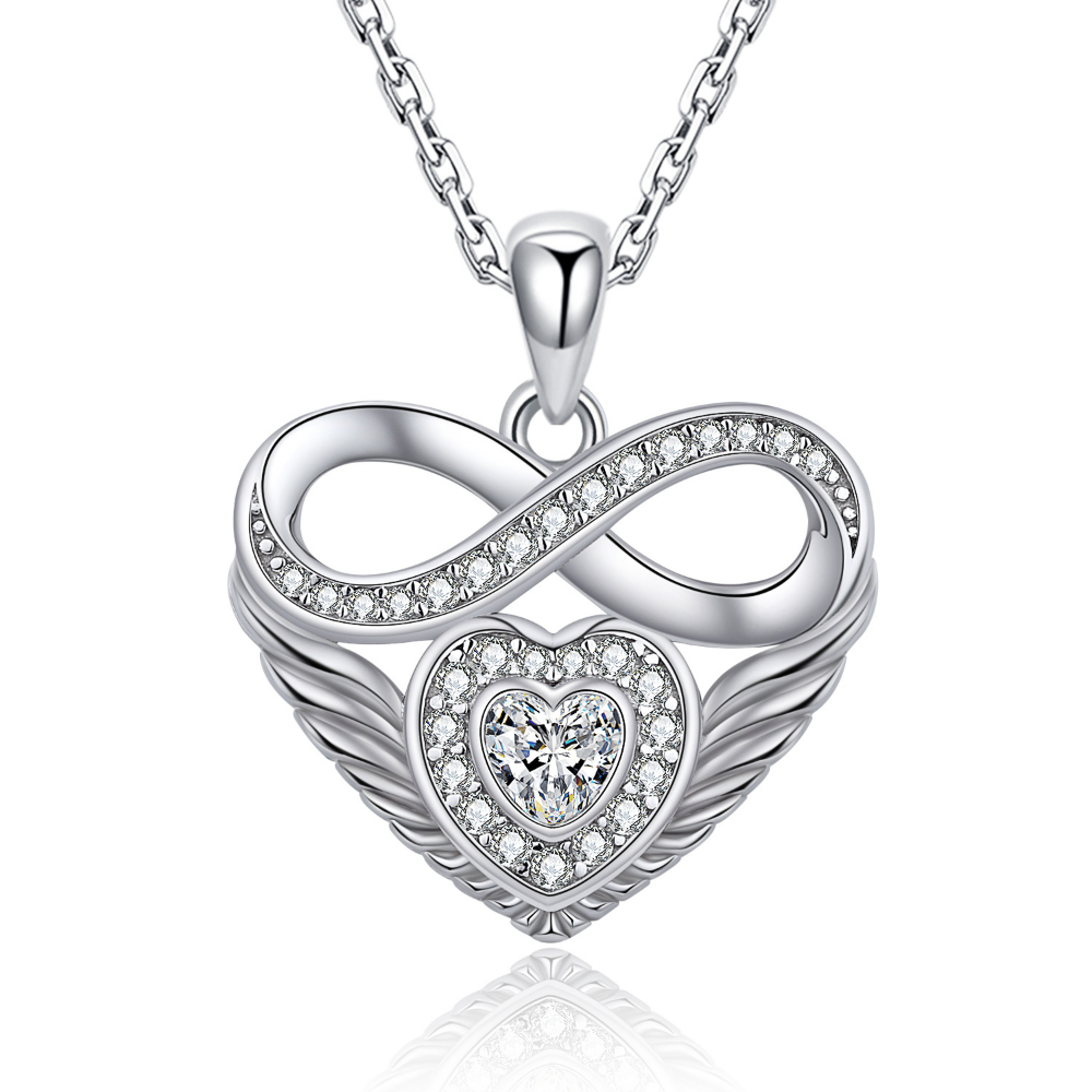 925 Sterling Silver Love Heart Infinite Pendant White Heart with Cubic Zirconia Necklace Fine Jewelry for Women