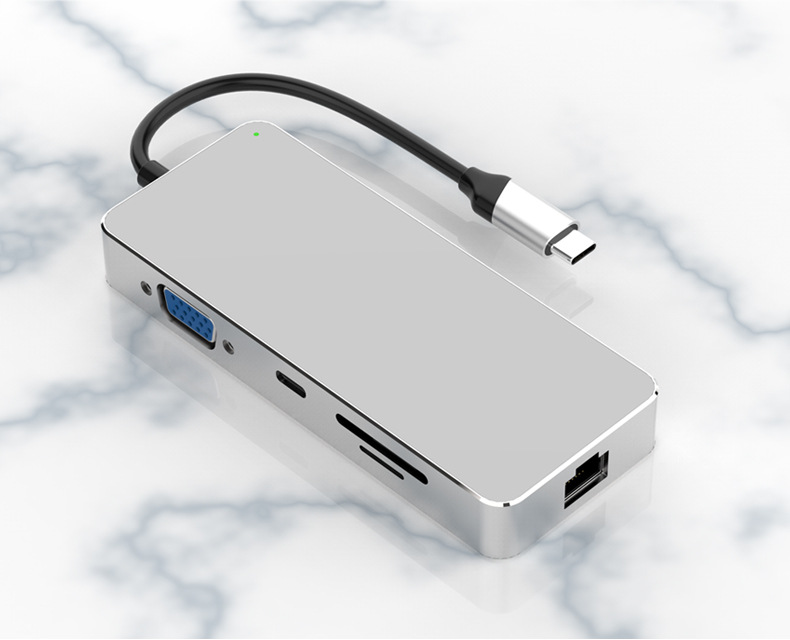 Верхний Выбор 9 в 1 USB C HUB, зеркальная сторона с HDMI + SD + TF + TYPE-C + USB3.0 * 3 + RJ45(1000M)+ VGA