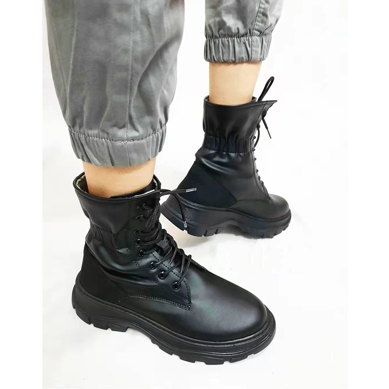 Combat Boots Women PU Leather Motorcycle Boots Punk Gothic Shoes Fashion Lace Up Solid Platform Ankle Boots Female Shoes