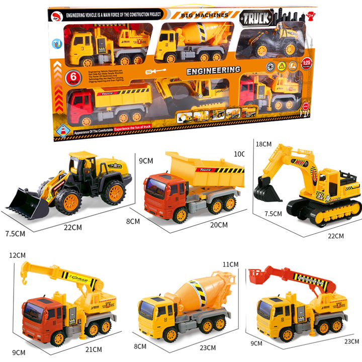 EPT Inertia Toys Vehicle Play Set 6 PCS Friction Truck Engineering Working Car Toys Friction Toy Cars Vehicle