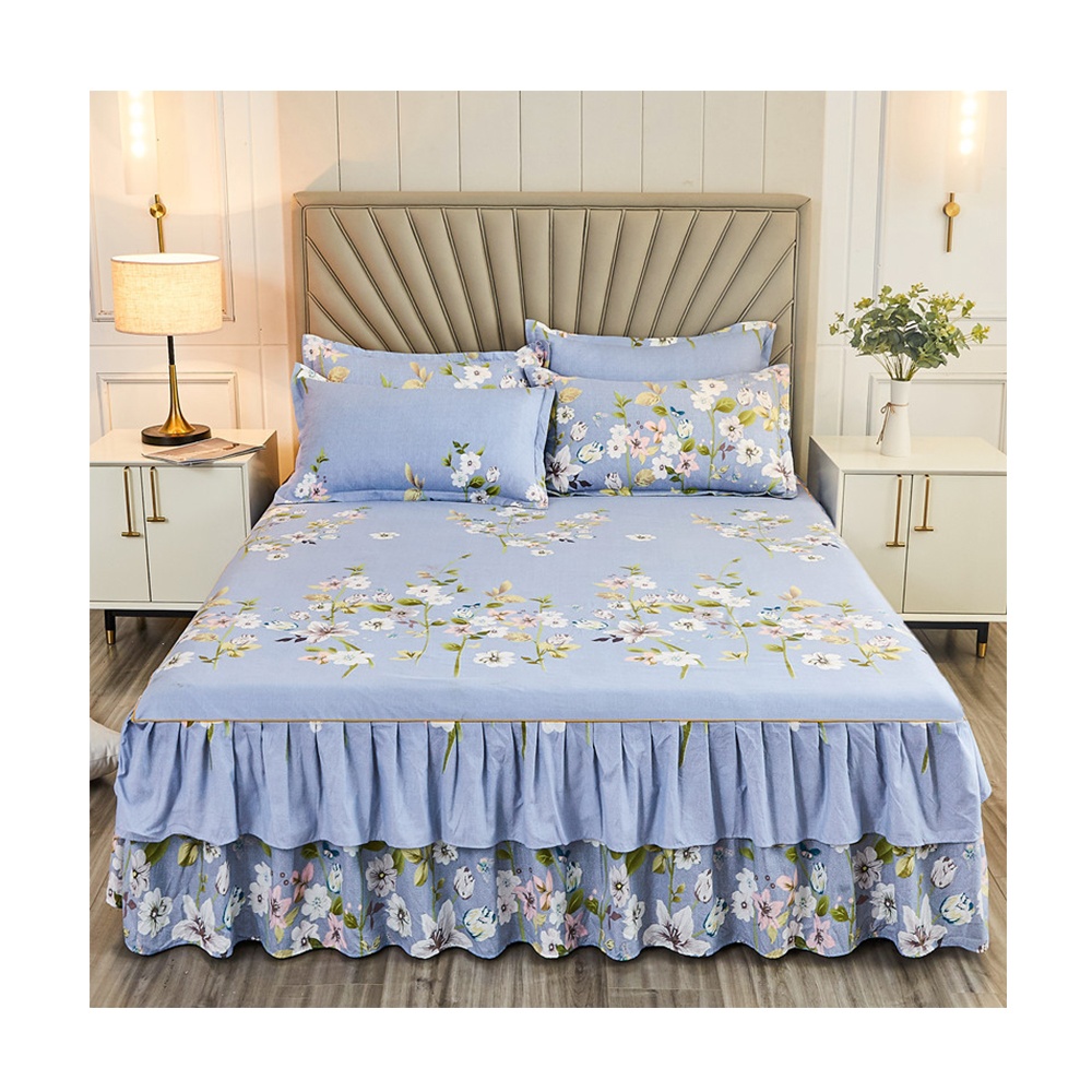 Princess Bedspread brushed aloe vera cotton bed cover double-layer ruffle floral bed skirt