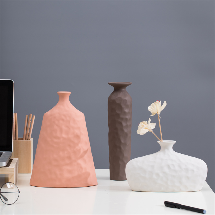 Cheap wholesale simple pink narrow-mouthed modern white vase cement nordic vases decor flower vase for home decor