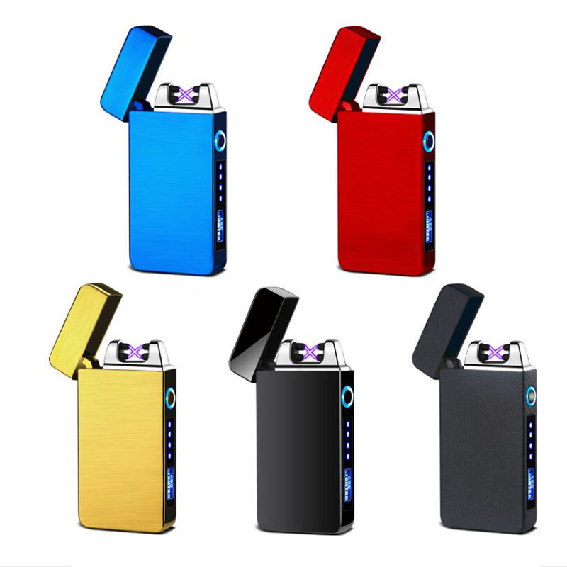 Светодиодная Зажигалка со светодиодным дисплеем питания, USB-зарядка, импульсная зажигалка, горячая Распродажа, плазменная Зажигалка для сигар с двойной дугой, ветрозащитная Электронная зажигалка cus