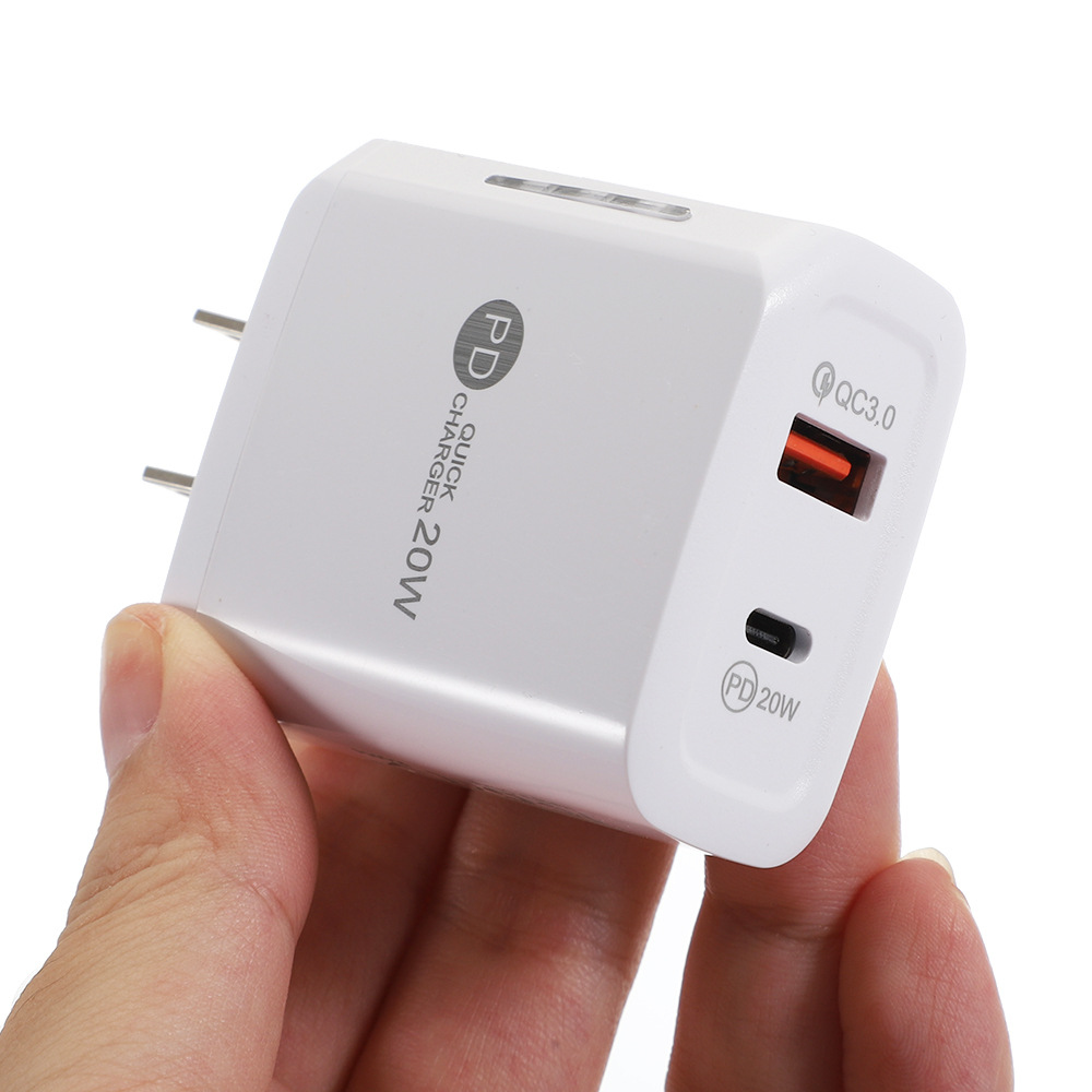 PD Type-C 20W Charger with QC3.0 Adaptive Fast Charging USB Mobile Phone Charger Dual Port Wall Travel Charger for Iphone 12 13