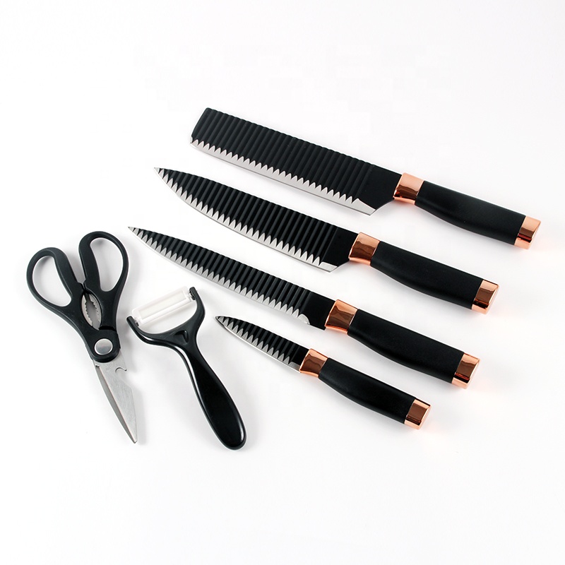 high quality professtional factory 6 pcs no-stick kitchen chef knife set stainless steel with Wave pattern