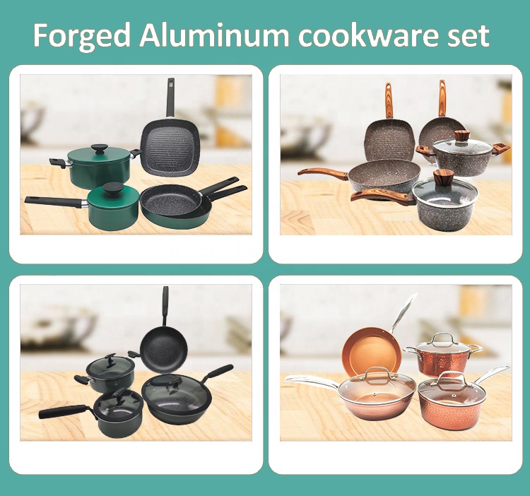 China Reliable Manufacturer Panelas / Ollas / Sartenes Forged Aluminum Pots And Pans Non-stick Granite Cookware Set