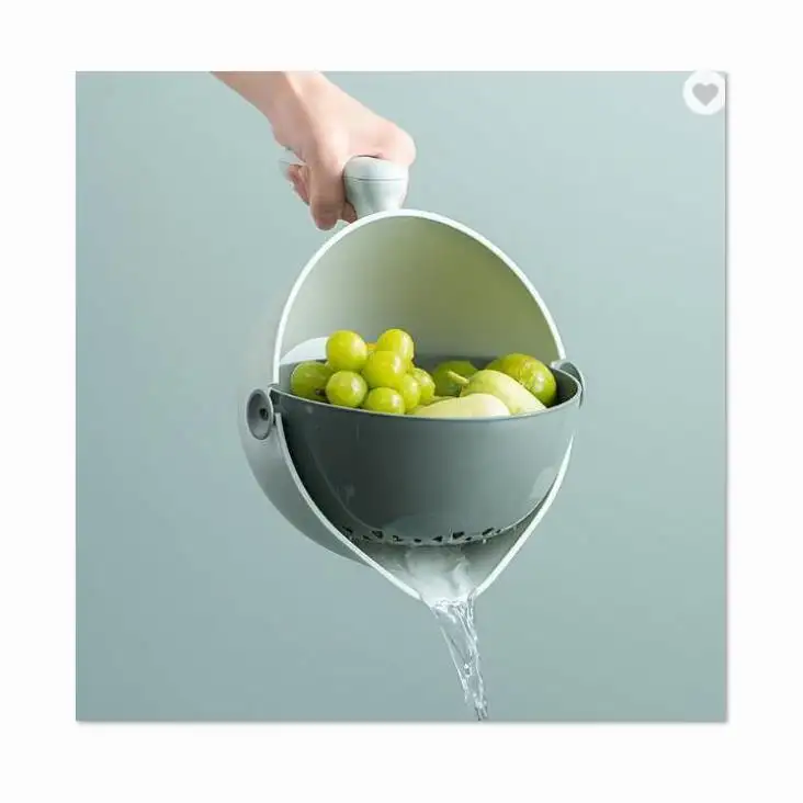 2021 multifunctional plastic double-layer vegetable washing basket kitchen fruit and vegetable drain basket with handle