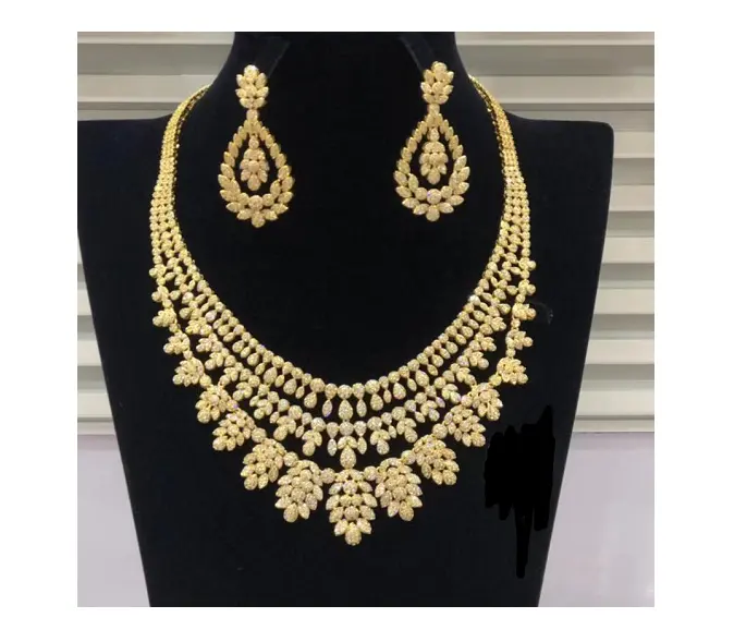 S22 Xuping fashion african bridal stone wedding jewelry+luxury saudi gold plated zirconia dubai jewelry set