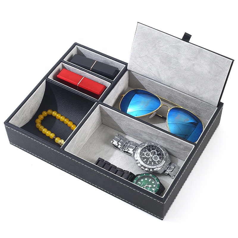 PU Leather TV Remote Control Holder Multi-Functional Fancy Storage Box Office Desktop Organizer