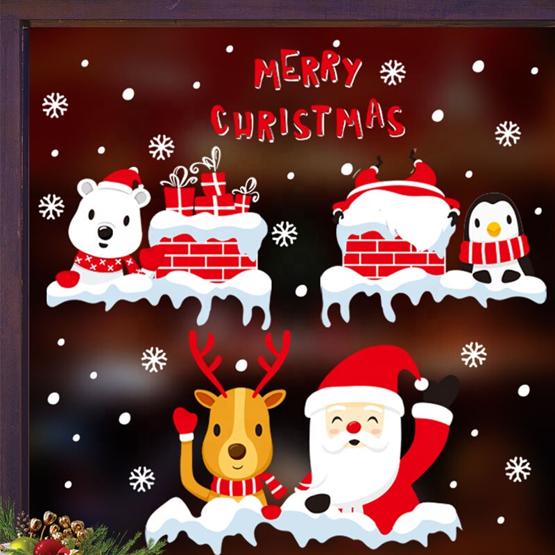 SHIGUAN printing waterproof pvc waterproof removable decorative christmas door stickers