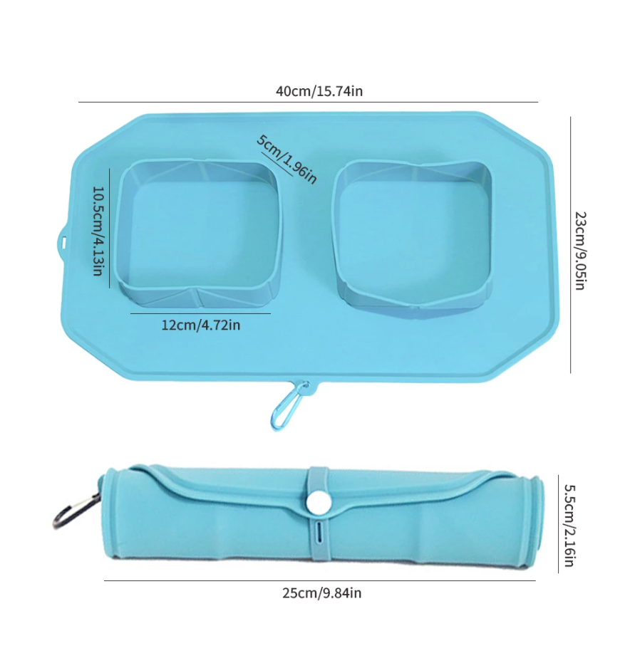 Hot Sale New Portable Dog Folding Silicone Double Collapsible Pet Slow Feeder Bowl for Outdoor Roll Up Mat