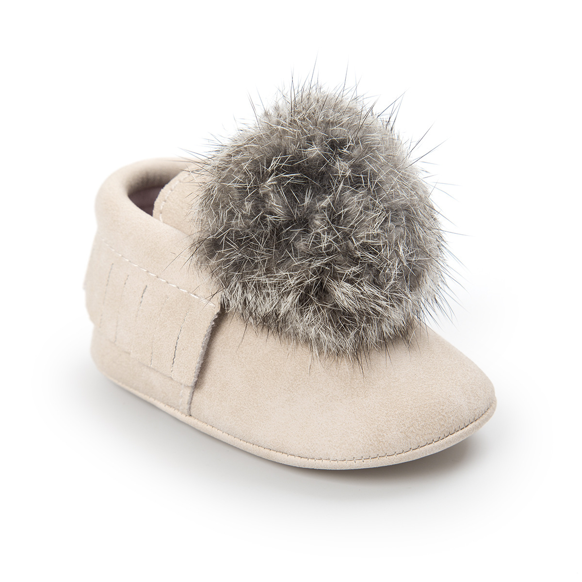 Spring and Autumn Furry Ball PU Baby Shoes Tassel Anti-skid Soft Sole Baby Shoes 0-1 Years Old Toddler Shoes