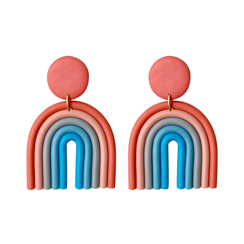 2021 Trend Geometric Pottery U Shape Statement Large Rainbow Earrings