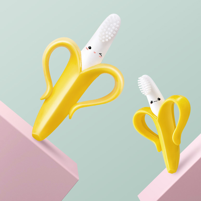 Legenday Soft Silicone Funny Yellow Banana Toothbrush Baby Fruit Tooth Brush Training Teether
