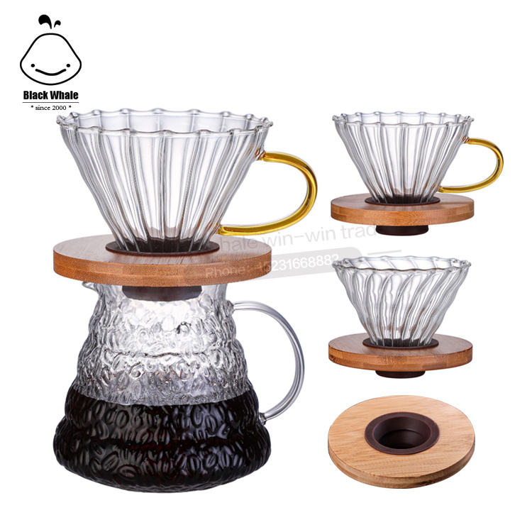 Фильтр-сито для кофе v60 2-4 чашки фильтр с ручкой стеклянный фильтр для кофе с деревянным лотком