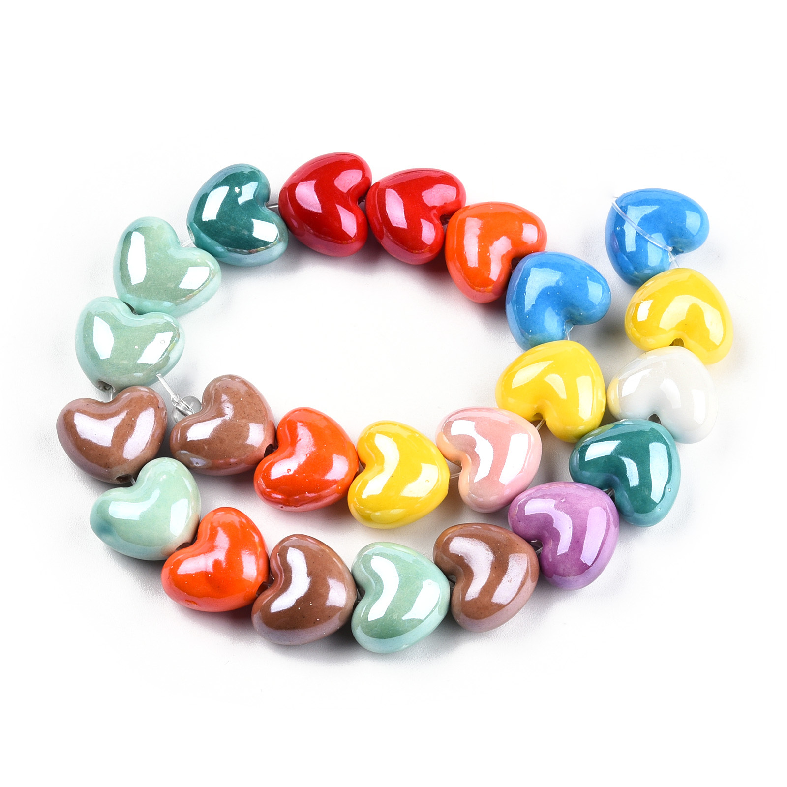 PandaHall 16mm Bright Glazed Porcelain Heart Mixed Color Handmade Porcelain Bead