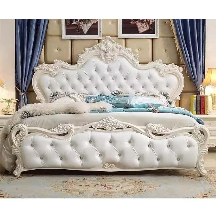 European Victorian Style Queen-Size Bedroom Furniture Set Adjustable Luxury Royal Wood with Metal Hot Sell