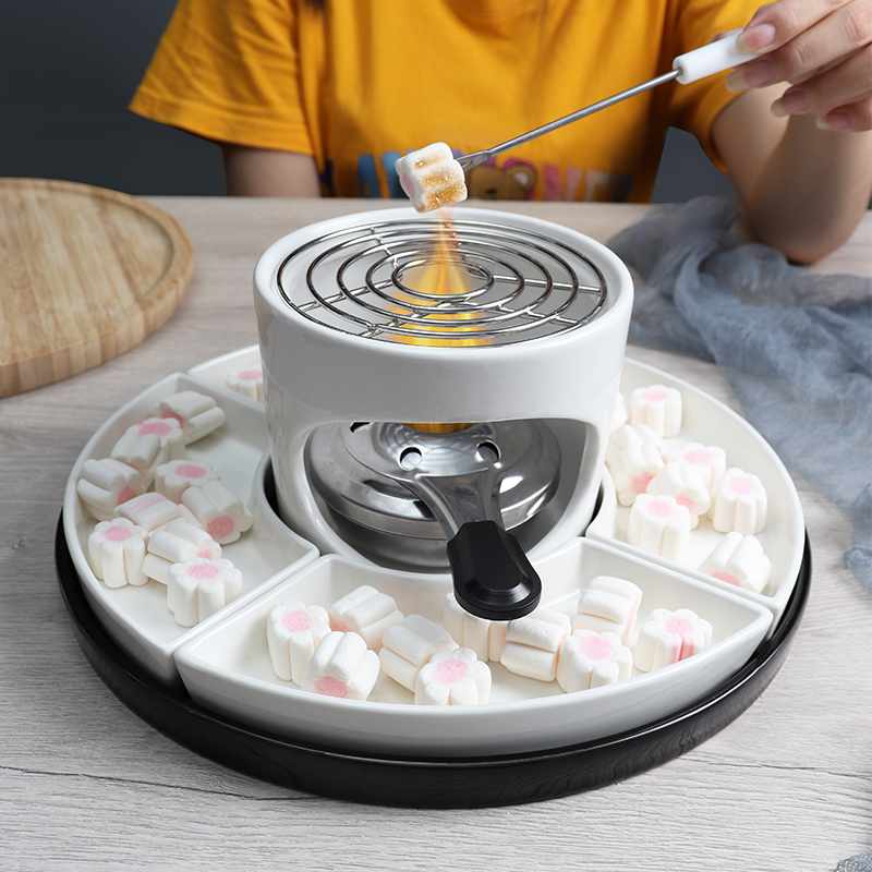 Custom Indoor Crackers Chocolate Marshmallows Ceramic Smores Maker with 4 Compartment Trays
