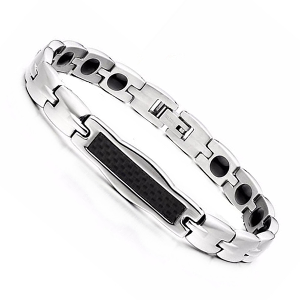 2019 New Fashion Men Jewelry Stainless Steel Carbon Fiber Black Magnetic Bracelet