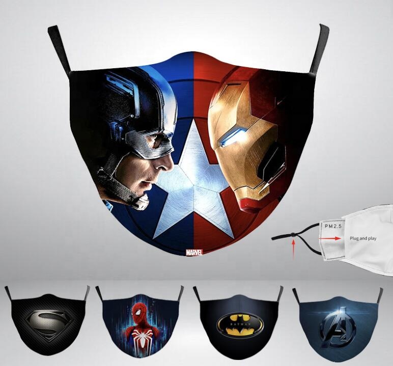 Высокоплотный саржевый полиэстер Супергерои marvel дети взрослые цифровая печать facemask