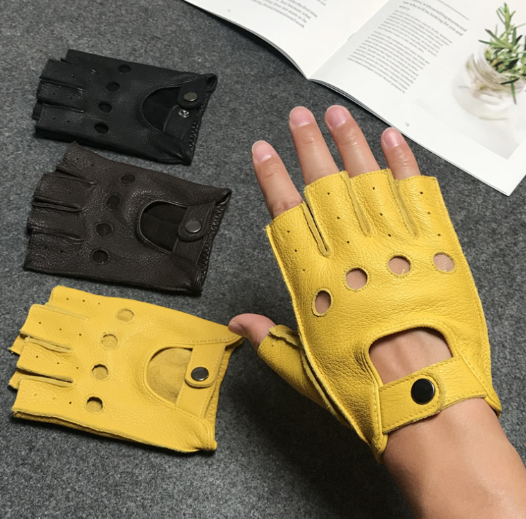 High Quality Sports Fitness Breathable Deerskin Half Finger Retro Gloves for riding