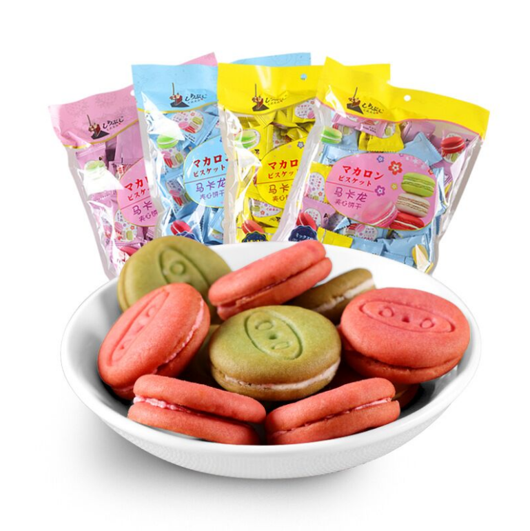 Wholesale custom private label halal snack food mini filled sandwich cream macaron biscuit cookies