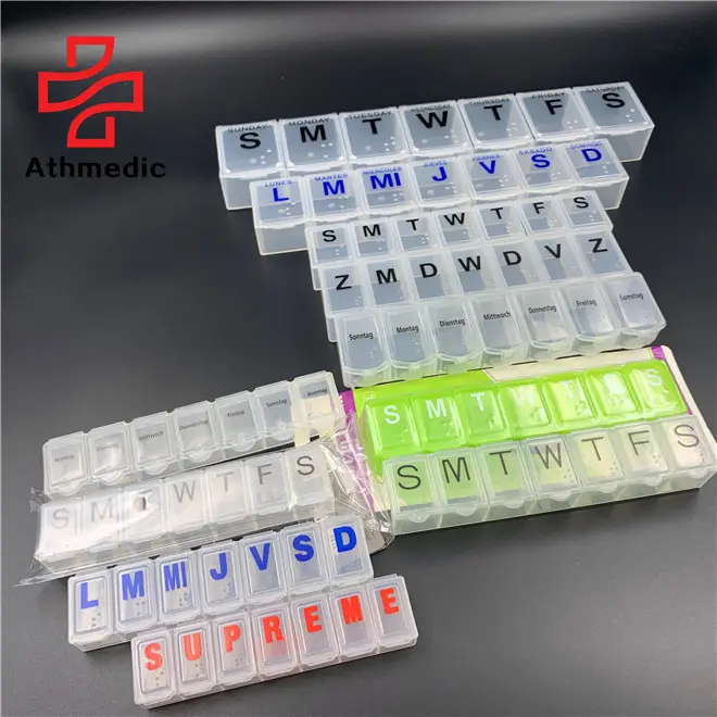 2021 Athmedic food grade one row clear transparent 7 day pill organizer