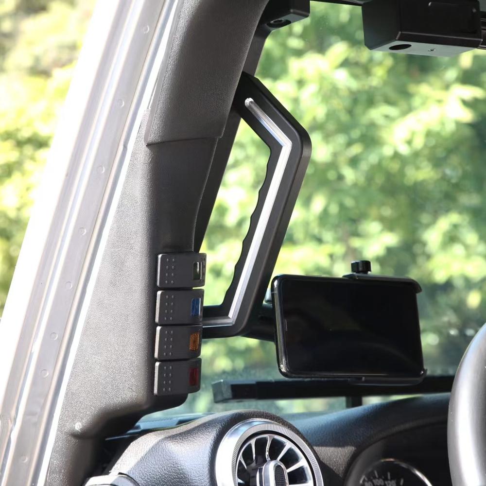 A pillar grab handle with phone holder for Jeep wrqangler jk aluminum front handle bar from 4x4 accessories Maiker