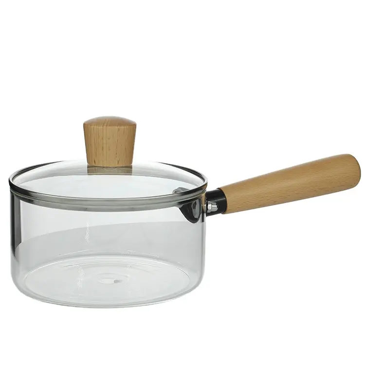 High Borosilicate Glass Kitchen Cookware Soup Cooking Pot With Wood Handle