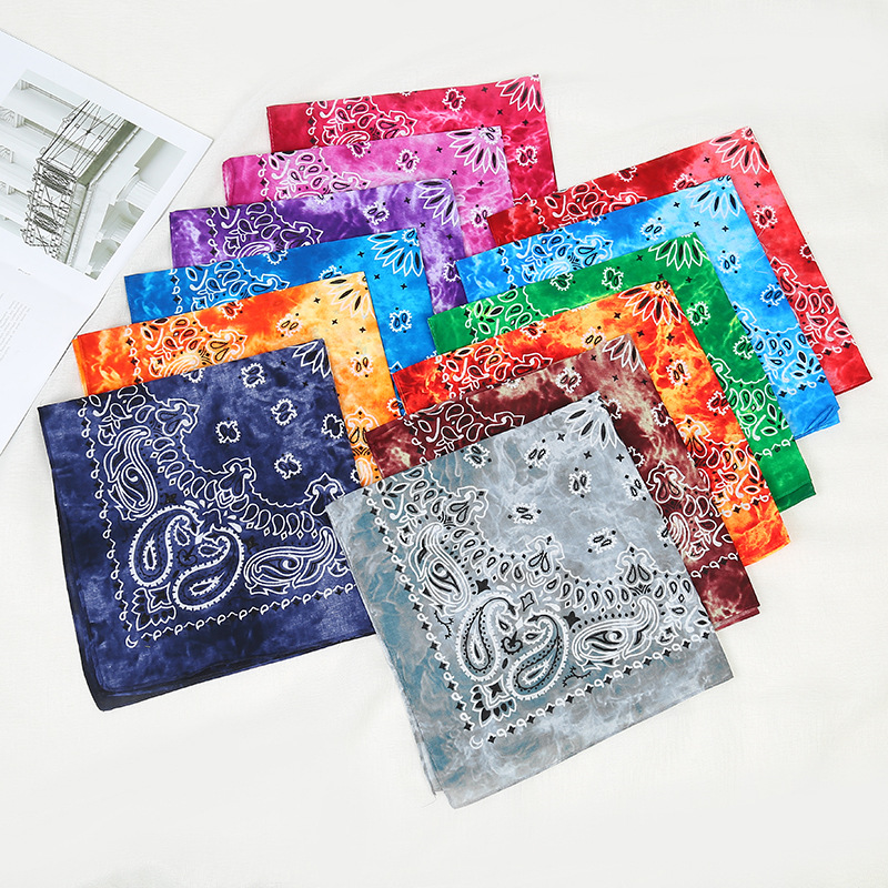 Beautiful dressing sports open air classic paisley pattern print unisex hair accessories square cotton tie dye bandana scarf