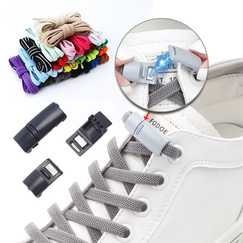 Free sample Outdoor Leisure Sneakers Magnetic Shoelaces Elastic Flat Colorful Lazy Shoe laces No Tie Flat Magnetic shoelace
