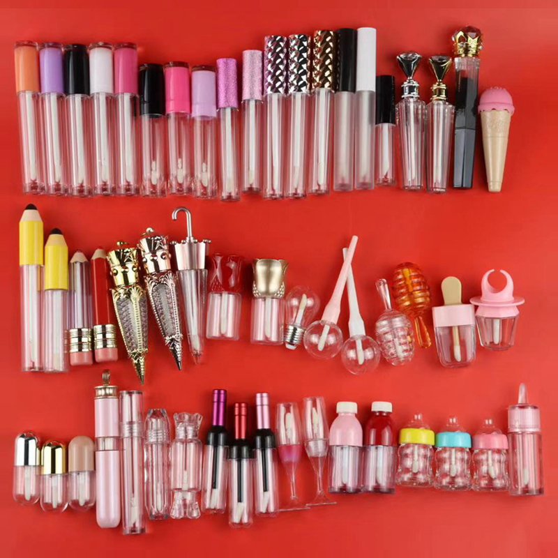 Mini cute kid lip gloss containers with wands privale label printing pink fancy beauty empty christmas lip gloss tubes