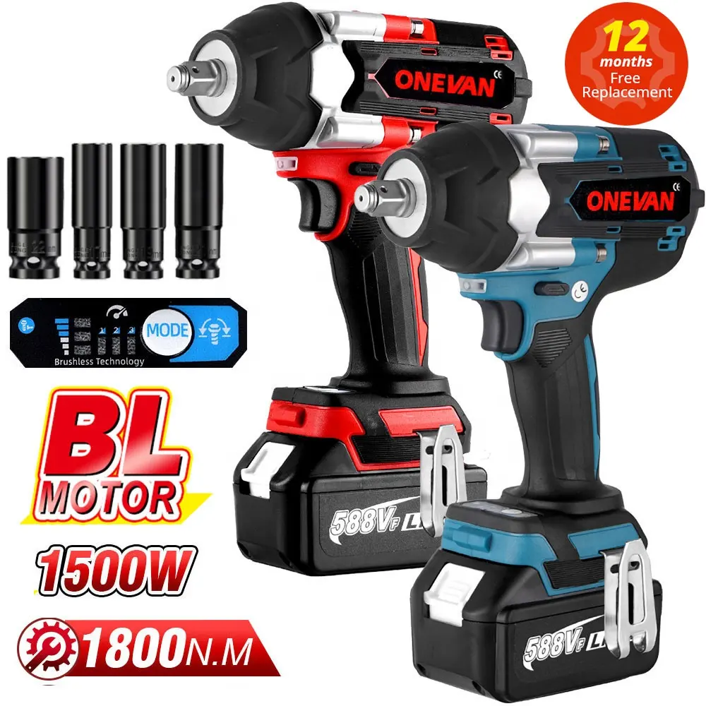 1800N.M 1_2 Inch Brushless Electric Impact Wrench with 4 Socket 2 Battery Screw Wrench Trucks Power Tool