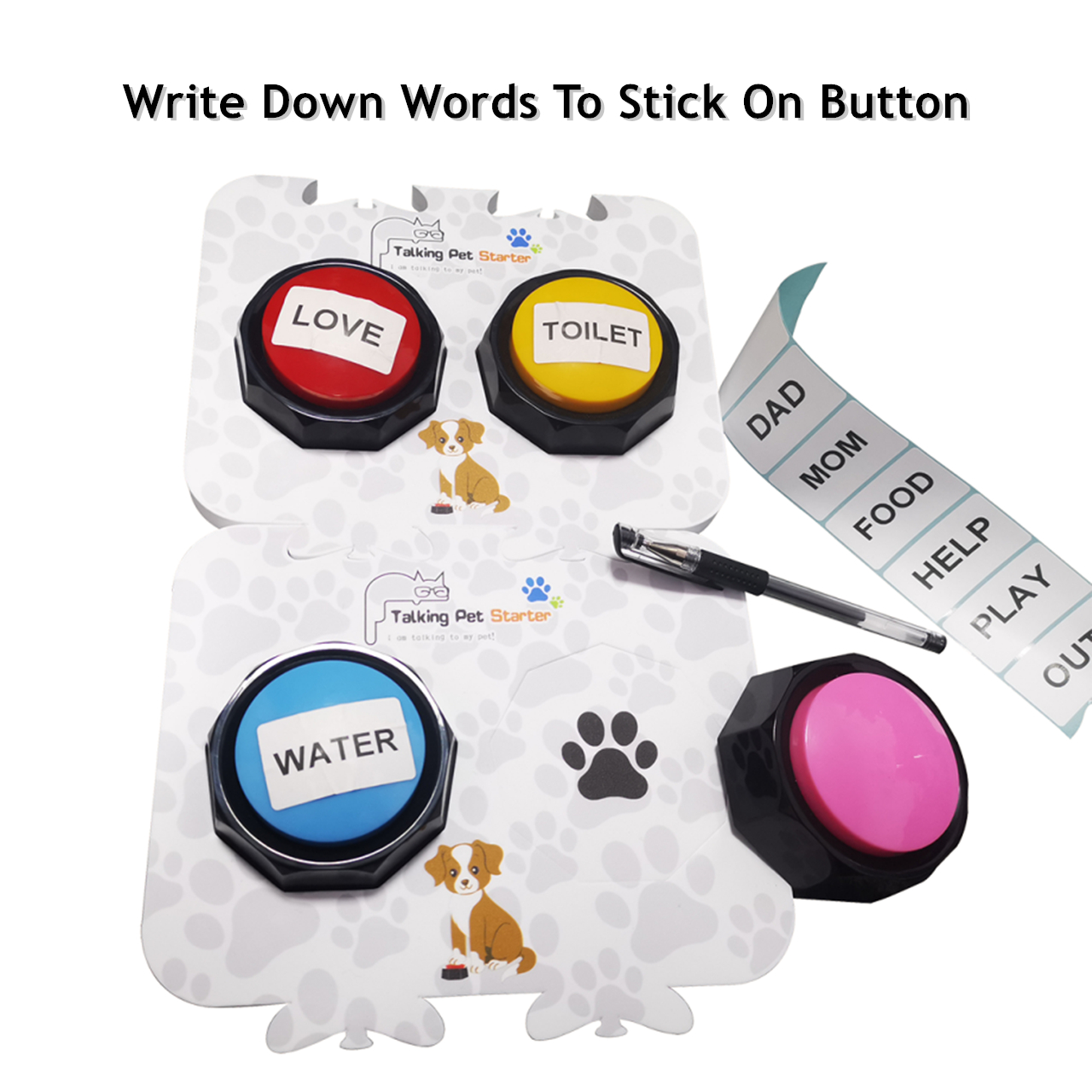 Set of 4 ribosy button sound recordable talking buttons with mat