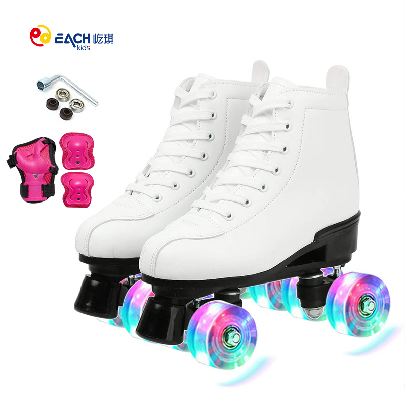 EACH New Arrival Buy Flashing Roller Skate Shoes Set Roller Skates Knee Pads for Women Adults Girl