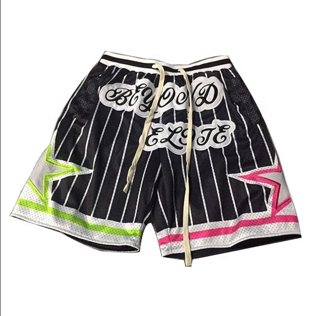 double layer men's mesh tackle twill embroidery basketball shorts with pockets mental zipper