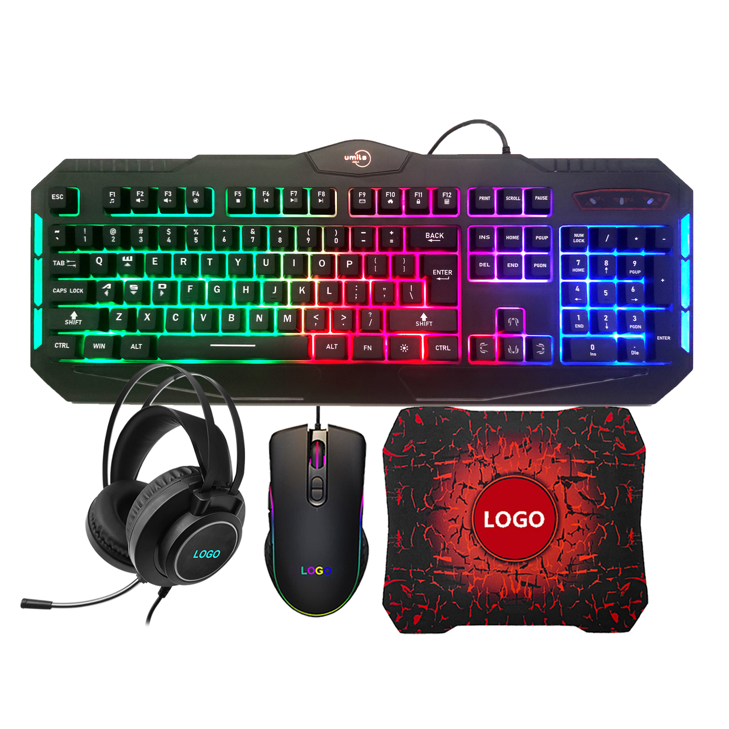Best Selling104 клавишная ПК светодиодная подсветка RGB Led Rainbow Gamer 1 комплект наушников гарнитура комбо Проводная игровая мышь и клавиатура