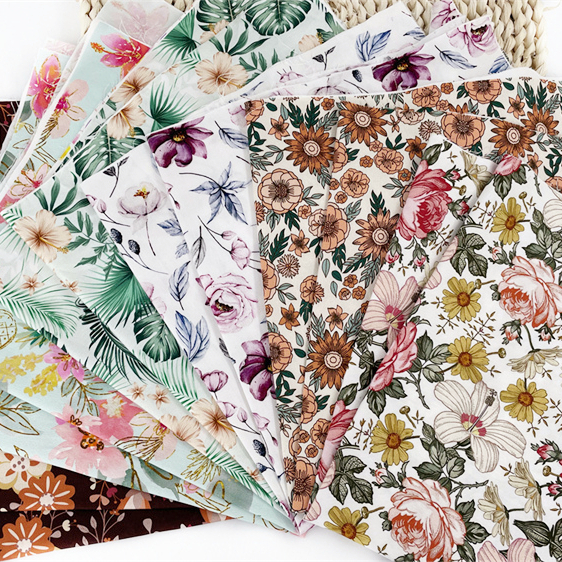 Hot Sell No MOQ Floral Printed Fabric Custom Print 5 Panel Cotton Twill Material Fabric Organic 100% Cotton