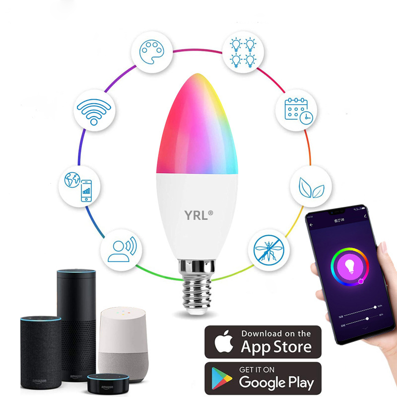 Умная лампа с Wi-Fi, изменяющая цвет, E14/E12, RGBCW, работает с Alexa и Google Home Assistant