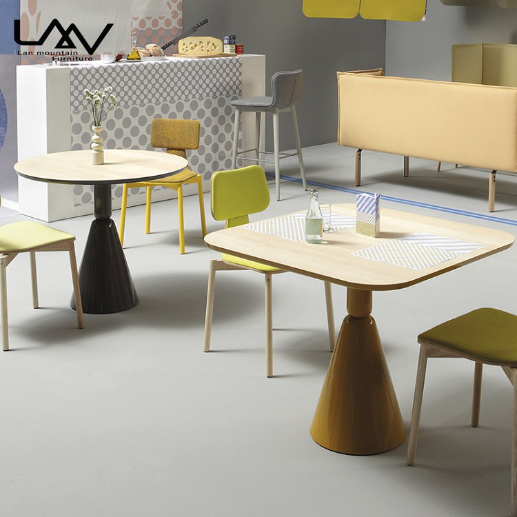 Modern design Macaron color wood table top plastic leg round dining table furniture ues for living room hotel cafe restaurant