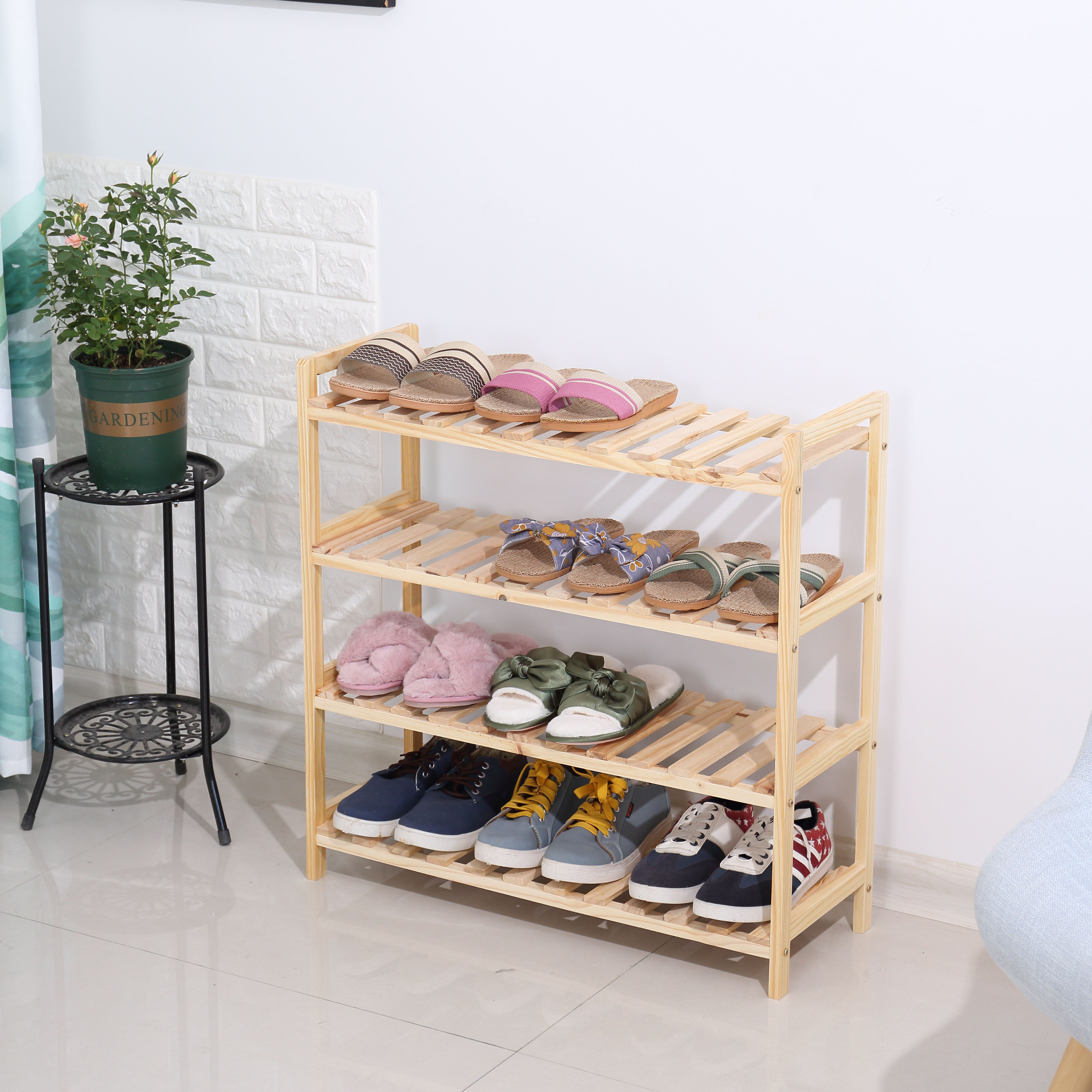 Promotional High Quality Wooden Rack 4tiers Shoe Racks