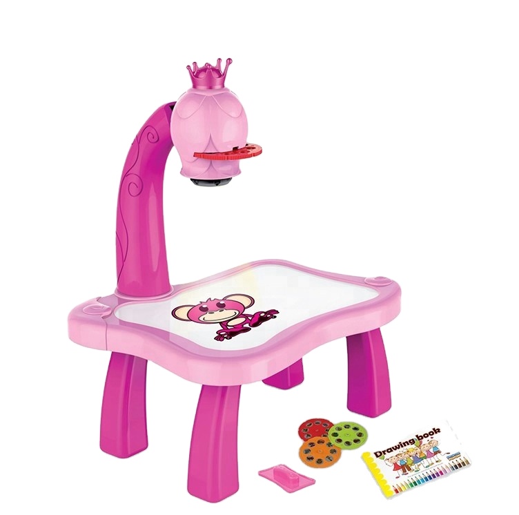 ITTL Children educational toys interactive plastic projector desk magetic drawing board with light