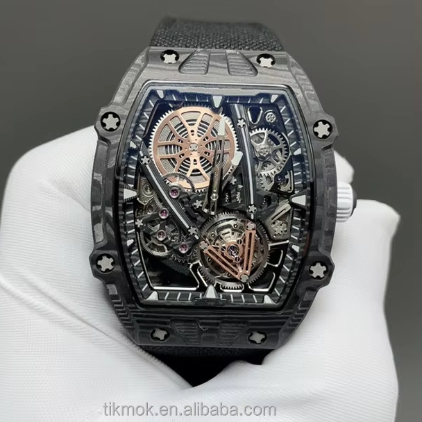 RM27-05 Men Carbon Fiber Flying Tourbillon Rafael Nadal Luminous Waterproof Wristwatch Montre Homme 9MM Thickness 38g Weight