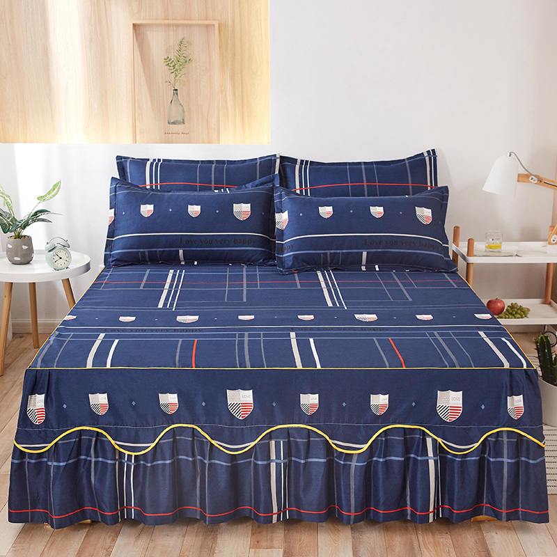 Yiwu navy blue polyester fitted Sheet bed skirt cover for home